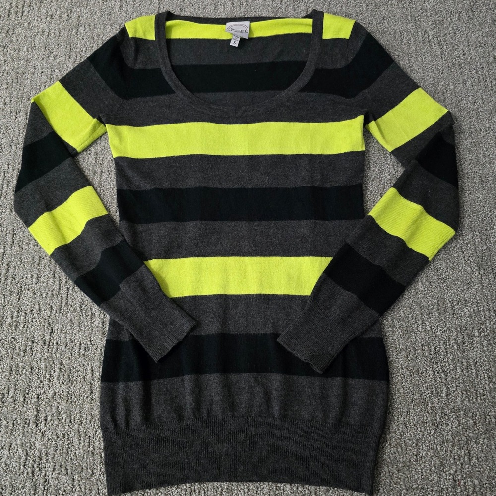 The Slope Brooklyn Sweater S Neon Stripe Black Gray Y2K Indie Sleaze